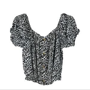 Urban Girl white black leopard animal print cropped of the shoulder top